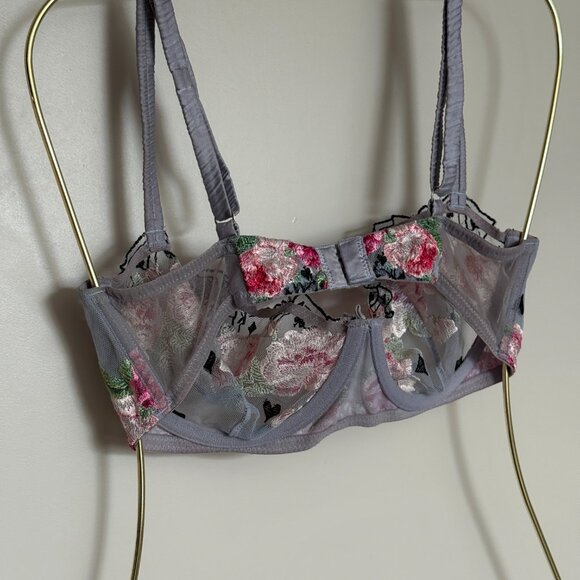 Fleur du Mal Embroidered Rose Mesh Balconette Bra  34D - Picture 2 of 5